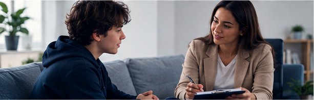 Especialista conversando con un adolescente