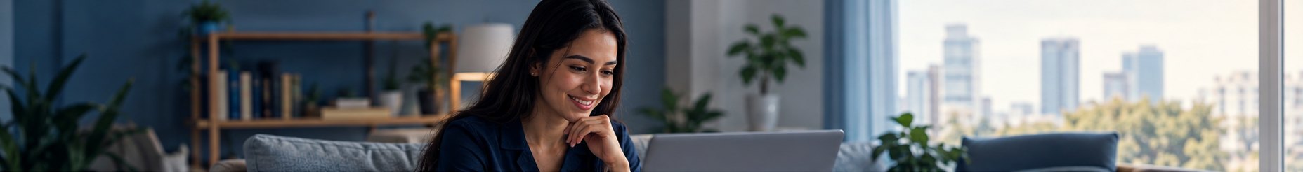 Persona sonriendo frente a su laptop