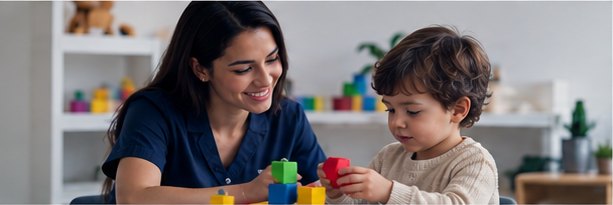 Especialista jugando con un niño durante una sesión