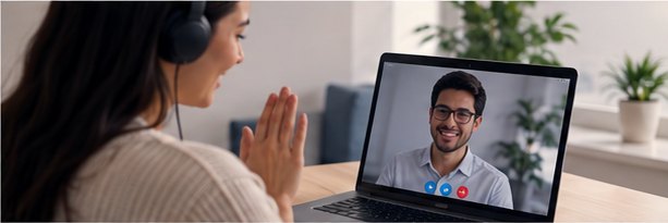 Persona en una sesión de terapia por videollamada